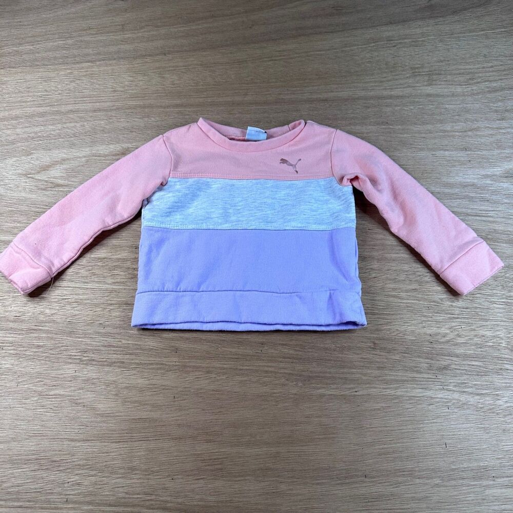 Puma Toddler Sweatshirt 12M Colorblock Pink Gray Purple Long Sleeve Pullover